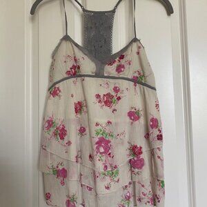 Free People 100% Cotton Spaghetti Strap Layered Top Ivory Floral Size XS